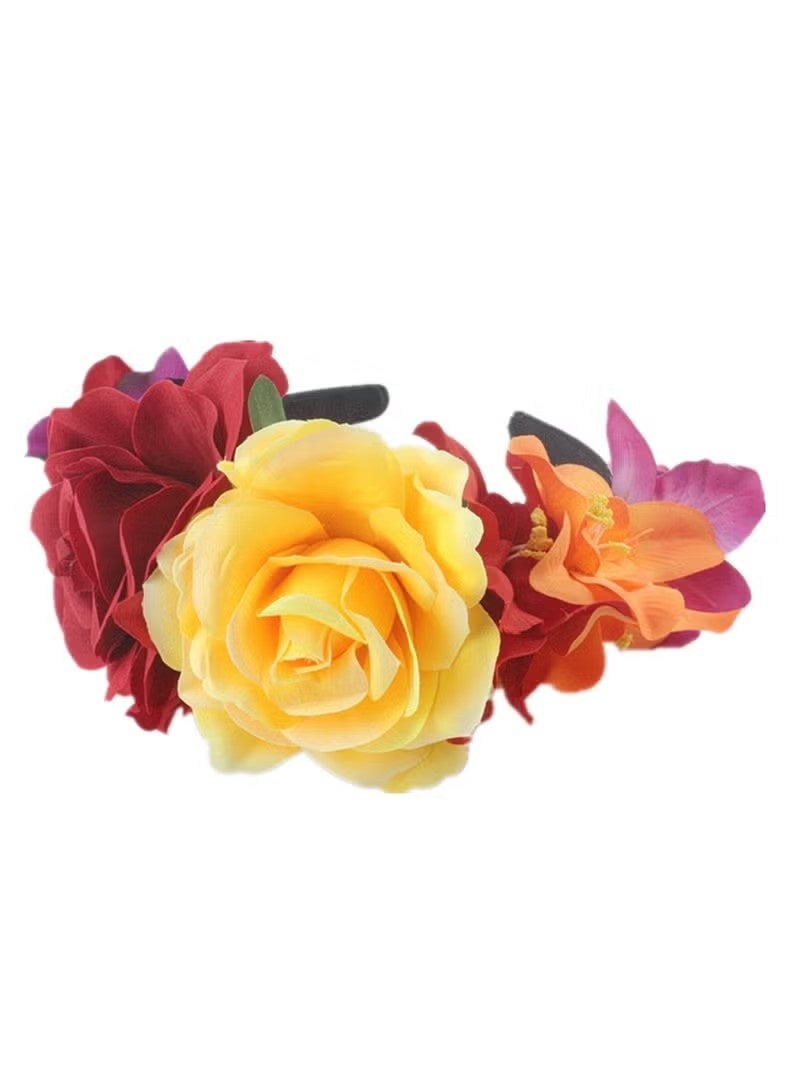 Unewshi Mexican Flower Crowns Headband, Headpiece for Halloween Festival Party（Yellow deep red） - Image 4