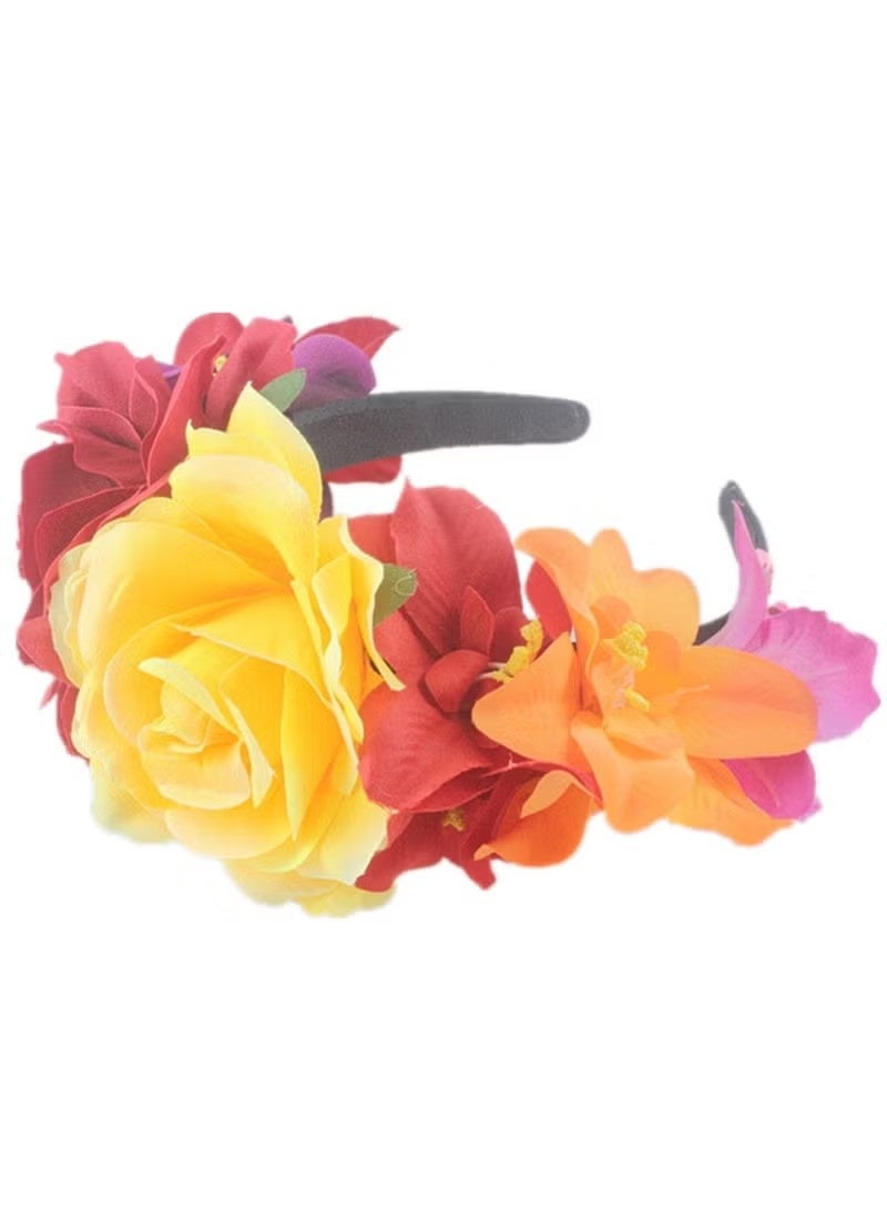 Unewshi Mexican Flower Crowns Headband, Headpiece for Halloween Festival Party（Yellow deep red） - Image 2
