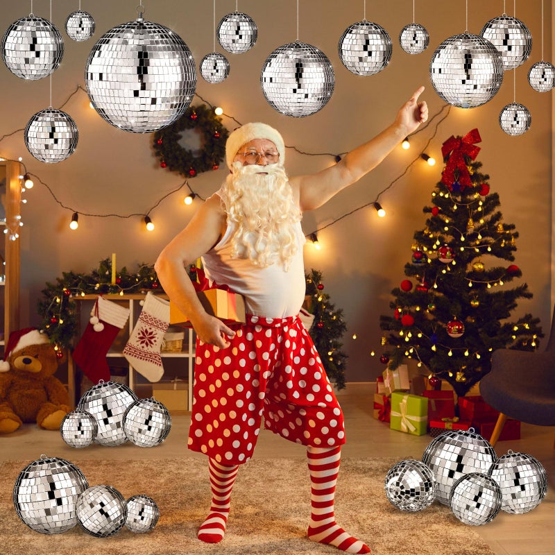 Hoolerry 200 Pcs Mini Mirror Disco Ball Ornaments Mardi Gras Small Silver Hanging Decorations Reflective Tiny Balls Bulk for 70s 80s 90s Disco Party, Christmas Tree(8'', 6'', 4'', 3'', 2,'' 1'') - Image 5