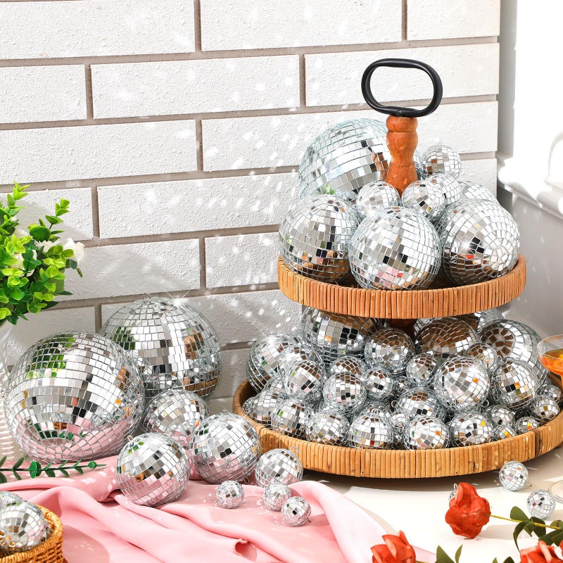 Hoolerry 200 Pcs Mini Mirror Disco Ball Ornaments Mardi Gras Small Silver Hanging Decorations Reflective Tiny Balls Bulk for 70s 80s 90s Disco Party, Christmas Tree(8'', 6'', 4'', 3'', 2,'' 1'') - Image 2