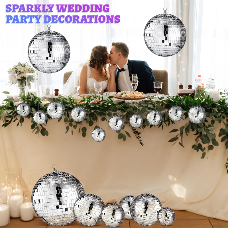 Hoolerry 200 Pcs Mini Mirror Disco Ball Ornaments Mardi Gras Small Silver Hanging Decorations Reflective Tiny Balls Bulk for 70s 80s 90s Disco Party, Christmas Tree(8'', 6'', 4'', 3'', 2,'' 1'') - Image 4