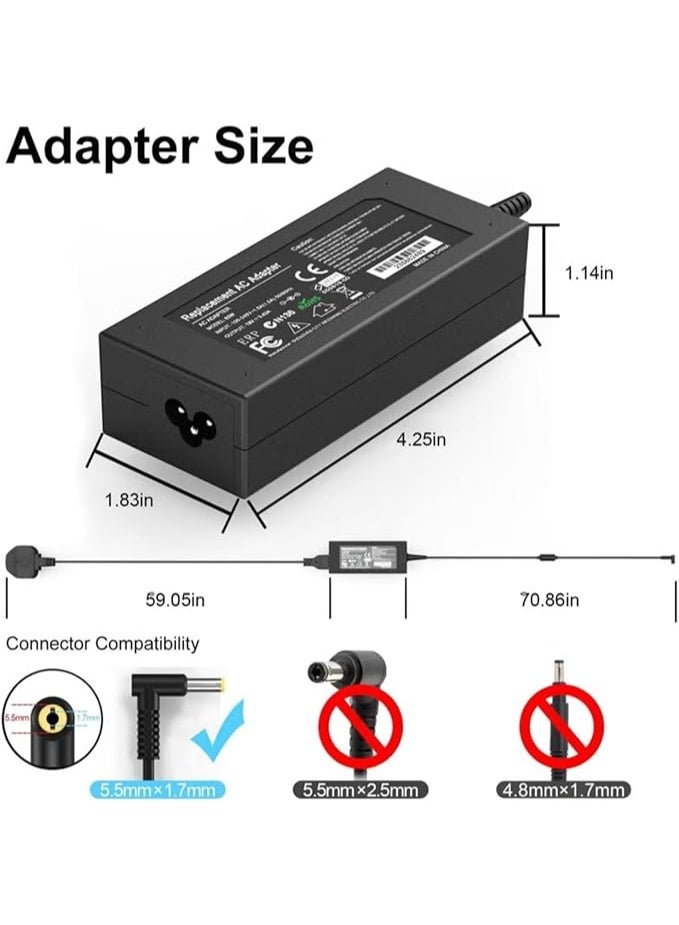 Terabyte Acer Laptop Charger 65W/19V/3.42A AC Power Adapter Power Supply Replacement With Power Cord Compatible With Acer Aspire Acer ES1-511 E1 E3 E3-111 E5 and More - (5.5x1.7mm) - Image 2
