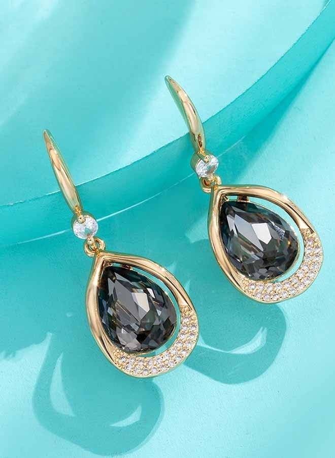 EVEVIC Austrian Crystal Halo Teardrop Hollow Drop Dangle Earrings for Women 14 K Rose Gold Plated Hypoallergenic Jewelry - Image 3