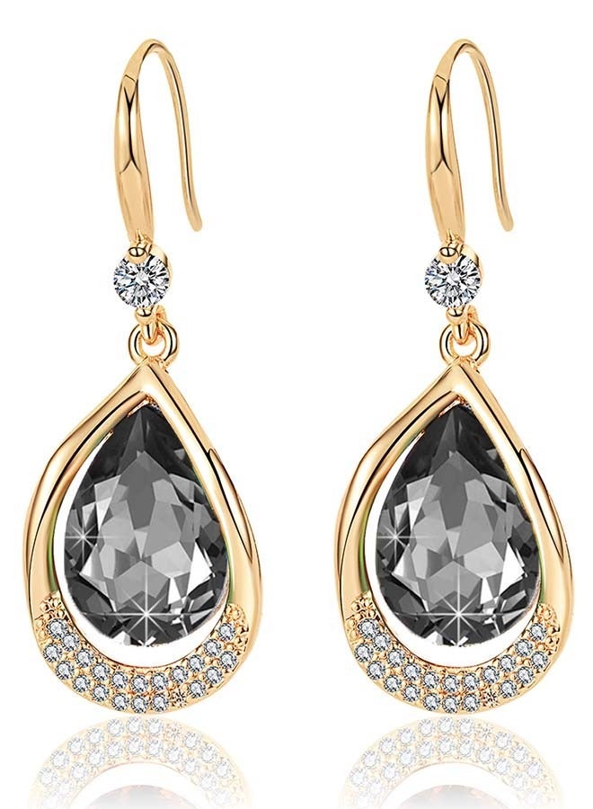 EVEVIC Austrian Crystal Halo Teardrop Hollow Drop Dangle Earrings for Women 14 K Rose Gold Plated Hypoallergenic Jewelry - Image 1