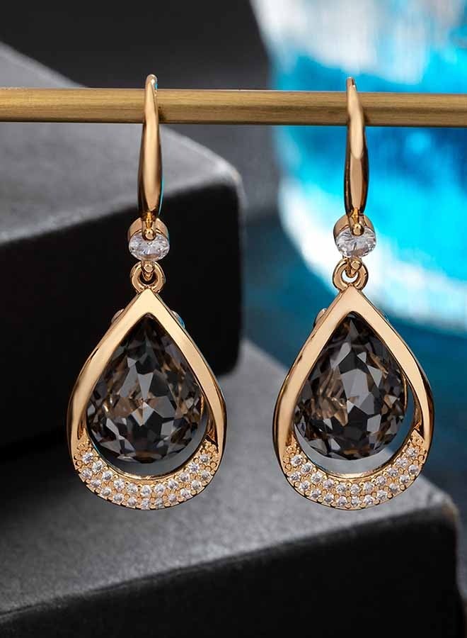 EVEVIC Austrian Crystal Halo Teardrop Hollow Drop Dangle Earrings for Women 14 K Rose Gold Plated Hypoallergenic Jewelry - Image 2