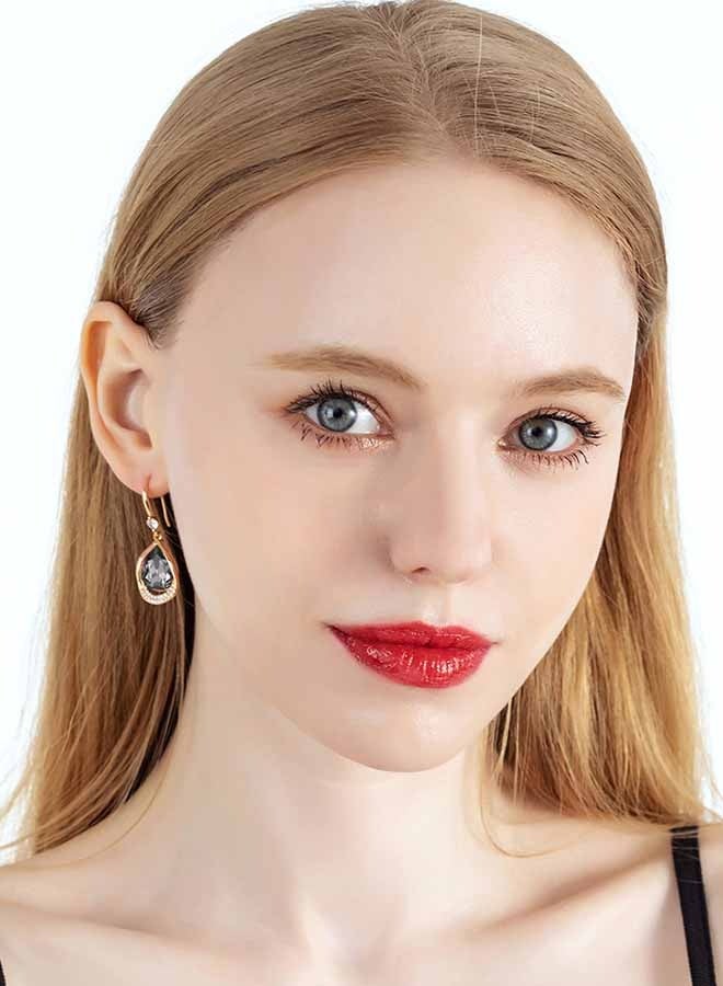 EVEVIC Austrian Crystal Halo Teardrop Hollow Drop Dangle Earrings for Women 14 K Rose Gold Plated Hypoallergenic Jewelry - Image 5