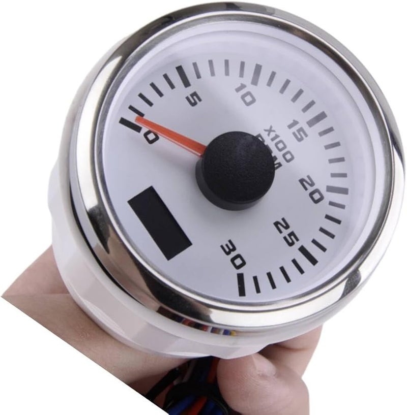 فضي أبيض 52 ملم 0-3000 دورة في الدقيقة عداد سرعة الدوران مع عداد ساعات لمحركات الديزل للسيارات والشاحنات والقوارب - Image 4