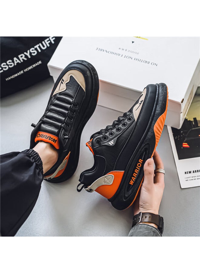 Pull Back Huili Men's Casual Shoes, Thick-soled Comfortable Autumn Sneakers, Wxp-1840, Black Orange, Size 43 - Image 1