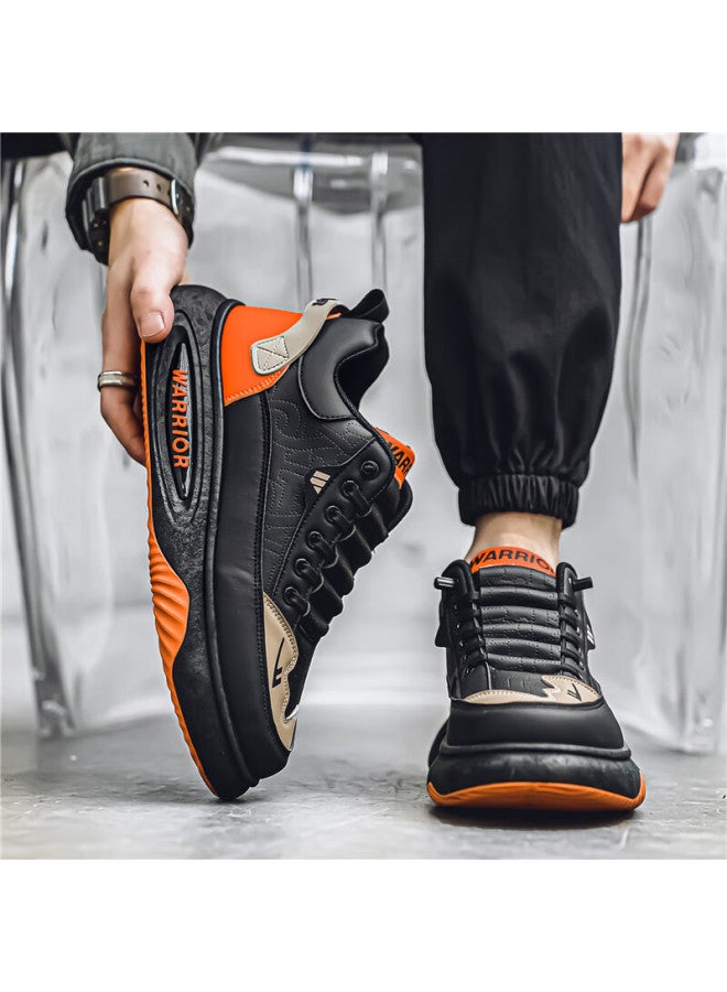 Pull Back Huili Men's Casual Shoes, Thick-soled Comfortable Autumn Sneakers, Wxp-1840, Black Orange, Size 43 - Image 4