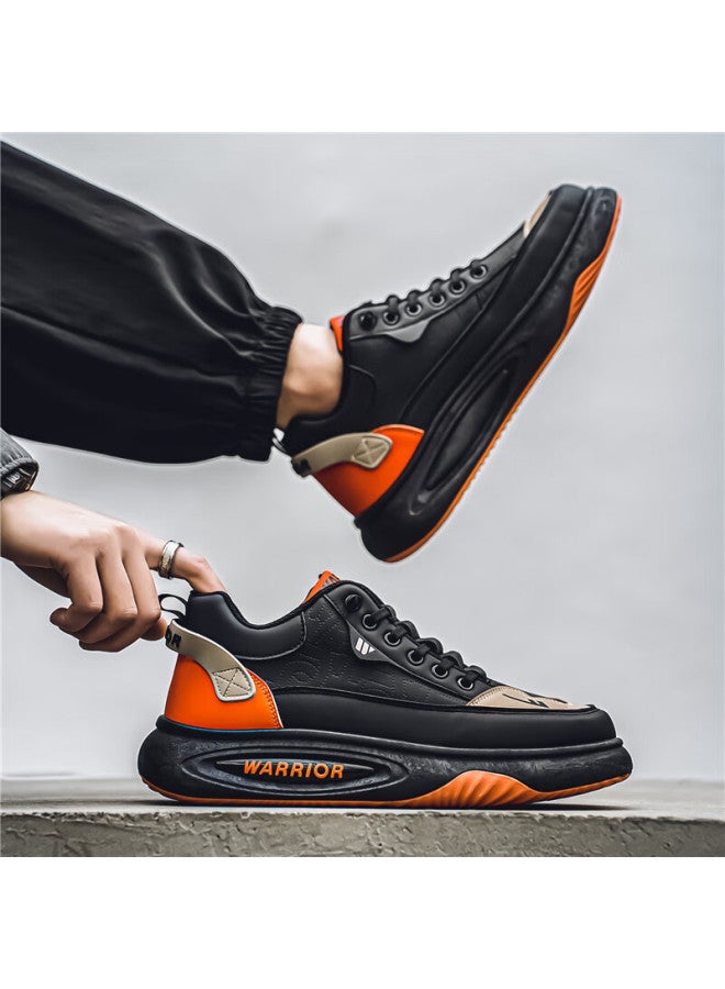 Pull Back Huili Men's Casual Shoes, Thick-soled Comfortable Autumn Sneakers, Wxp-1840, Black Orange, Size 43 - Image 5