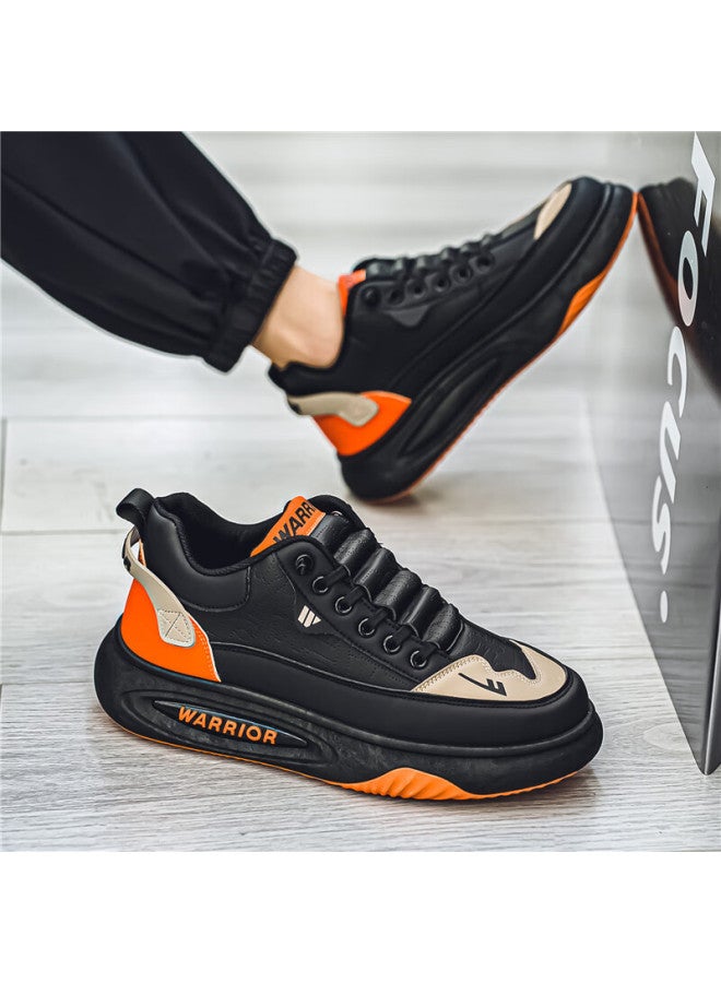 Pull Back Huili Men's Casual Shoes, Thick-soled Comfortable Autumn Sneakers, Wxp-1840, Black Orange, Size 43 - Image 2