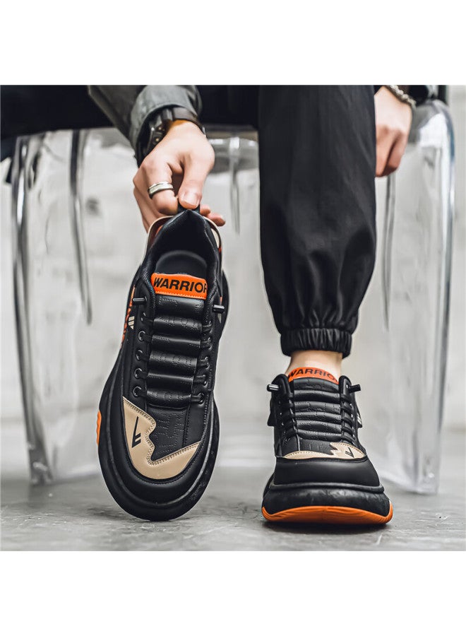 Pull Back Huili Men's Casual Shoes, Thick-soled Comfortable Autumn Sneakers, Wxp-1840, Black Orange, Size 43 - Image 3