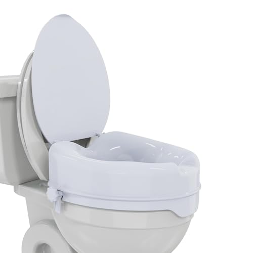 MCP 4-Inches With Lid Toilet Commode Seat Raiser Elevator Extension 7040D|Fits In Egg/Oval Shaped Commodes Only|Handicap, Knee Patients, Old Senior Citizen|Easy To Install,White - Image 1