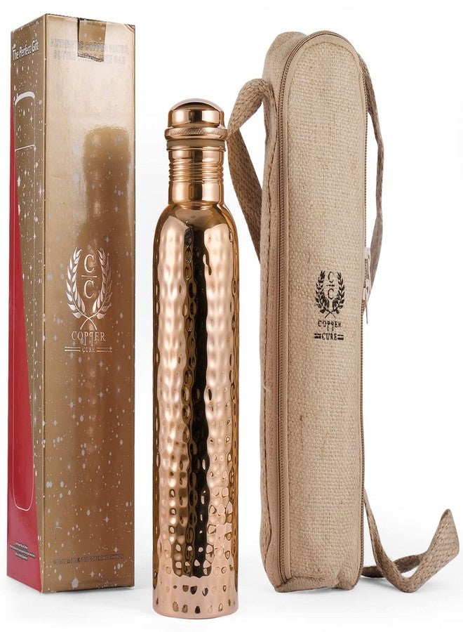 Copper Cure Pure Copper Water Bottle 34 Ounce with Jute Carry Bag – Hammered Leakproof Ayurvedic Copper Vessel for Drinking Water - Reusable Bottle for Home, Office, Gym, Travel & Gifting - Image 1
