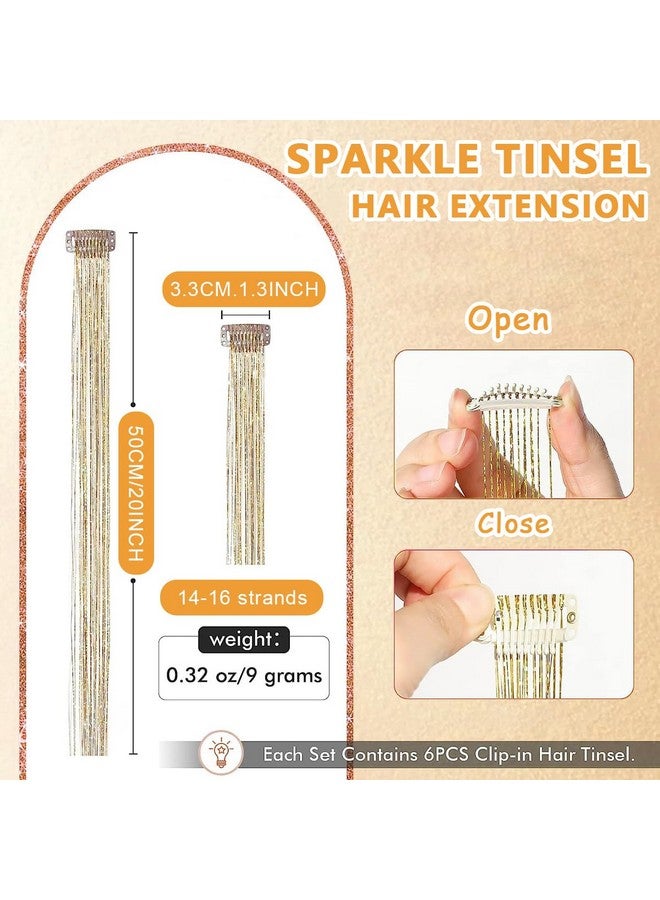 ماي كرييت وصلات شعر لامعة من MAYCREATE®، 6 قطع، خيوط لامعة بنية اللون، وصلات شعر لامعة بطول 20.5 بوصة، مجموعة شعر جنية لامعة مقاومة للحرارة للنساء والفتيات لحفلات الهالوين التنكرية - Image 2