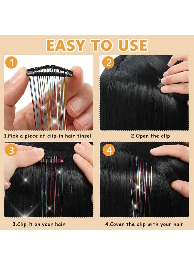 ماي كرييت وصلات شعر لامعة من MAYCREATE®، 6 قطع، خيوط لامعة بنية اللون، وصلات شعر لامعة بطول 20.5 بوصة، مجموعة شعر جنية لامعة مقاومة للحرارة للنساء والفتيات لحفلات الهالوين التنكرية - Image 4