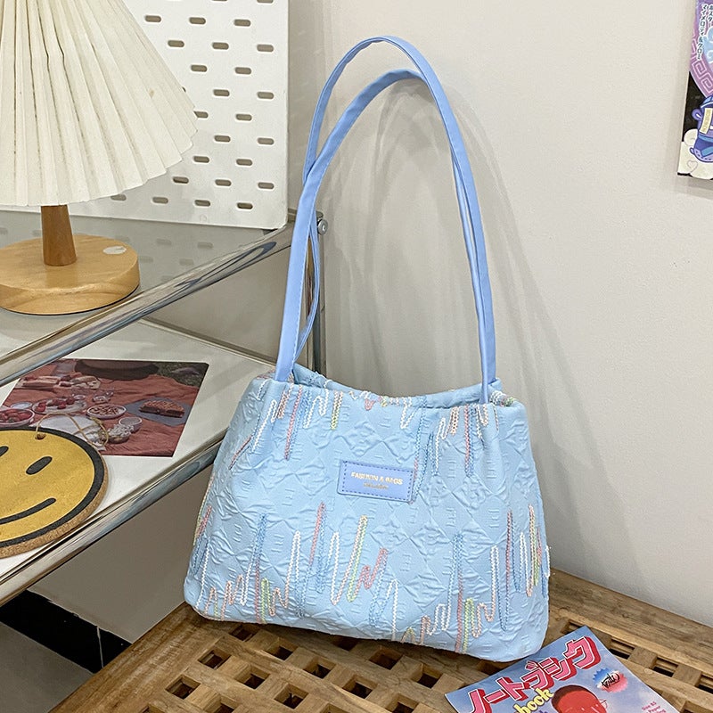 New Canvas Commuter Bag Contrasting Color Striped All-Match One-Shoulder Underarm Bag Tote Large Capacity Casual Bag For Women - Image 1