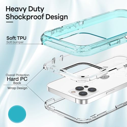 ORIbox for iPhone 13/12 Pro Max Case, 10 FT Military Grade Drop Protection, Transparent Heavy Duty Shockproof Anti-Fall Case, 6.7 inch, 3 in 1, Crystal Blue - Image 3