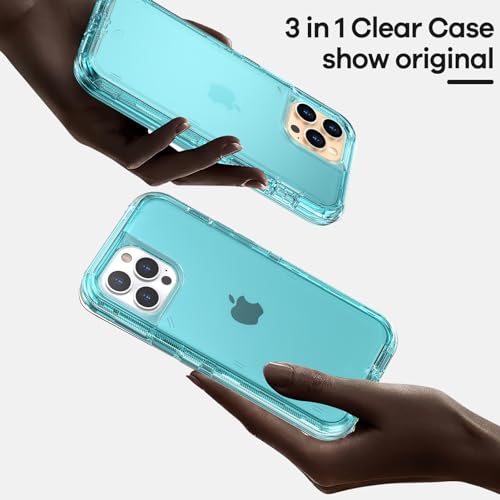 ORIbox for iPhone 13/12 Pro Max Case, 10 FT Military Grade Drop Protection, Transparent Heavy Duty Shockproof Anti-Fall Case, 6.7 inch, 3 in 1, Crystal Blue - Image 4