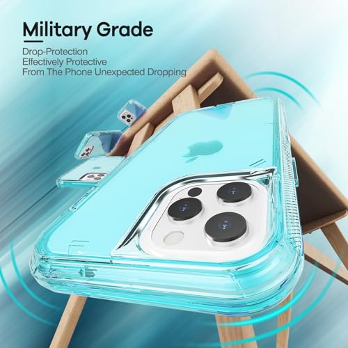 ORIbox for iPhone 13/12 Pro Max Case, 10 FT Military Grade Drop Protection, Transparent Heavy Duty Shockproof Anti-Fall Case, 6.7 inch, 3 in 1, Crystal Blue - Image 2