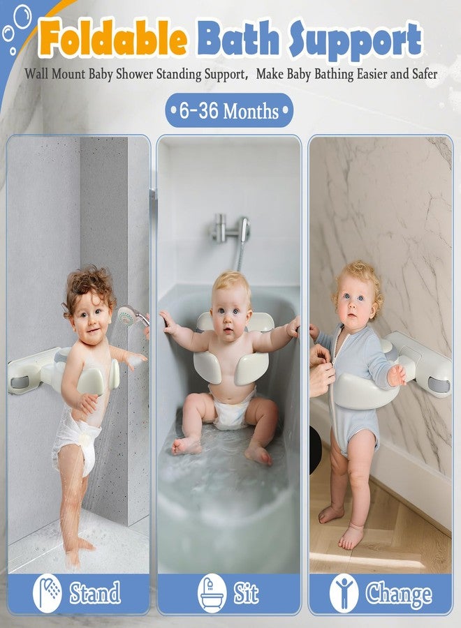 IvyWind Baby Shower Stand, Wall-Mounted Baby Bath Stand Support for 6-36 Months, Foldable Shower Standing Bath for Toddler, Easy to Install, Adjustable Height, Gray - Image 2