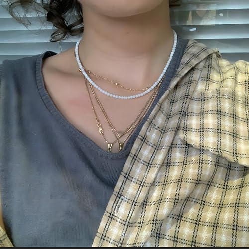 VOPIPO Dainty White Spinel Beaded Choker Necklace for Women Trendy Natural Shiny 3mm White Agate Crystal Stone Necklace 18k Gold Plated Chain Adjustable Cute Necklace Jewelry Gifts - Image 4