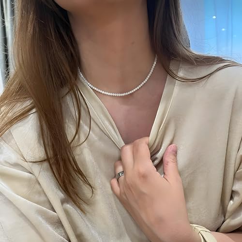 VOPIPO Dainty White Spinel Beaded Choker Necklace for Women Trendy Natural Shiny 3mm White Agate Crystal Stone Necklace 18k Gold Plated Chain Adjustable Cute Necklace Jewelry Gifts - Image 3