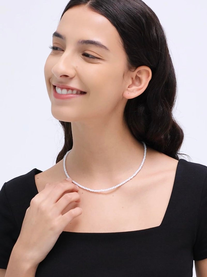 VOPIPO Dainty White Spinel Beaded Choker Necklace for Women Trendy Natural Shiny 3mm White Agate Crystal Stone Necklace 18k Gold Plated Chain Adjustable Cute Necklace Jewelry Gifts - Image 5