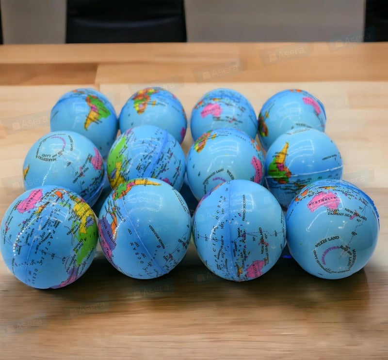 Asera 12 قطعة كرات إسفنجية ناعمة مطبوعة بكرة الأرض خفيفة الوزن - هدايا عيد ميلاد للأطفال (مجموعة الكرة الأرضية من 12) - Image 4