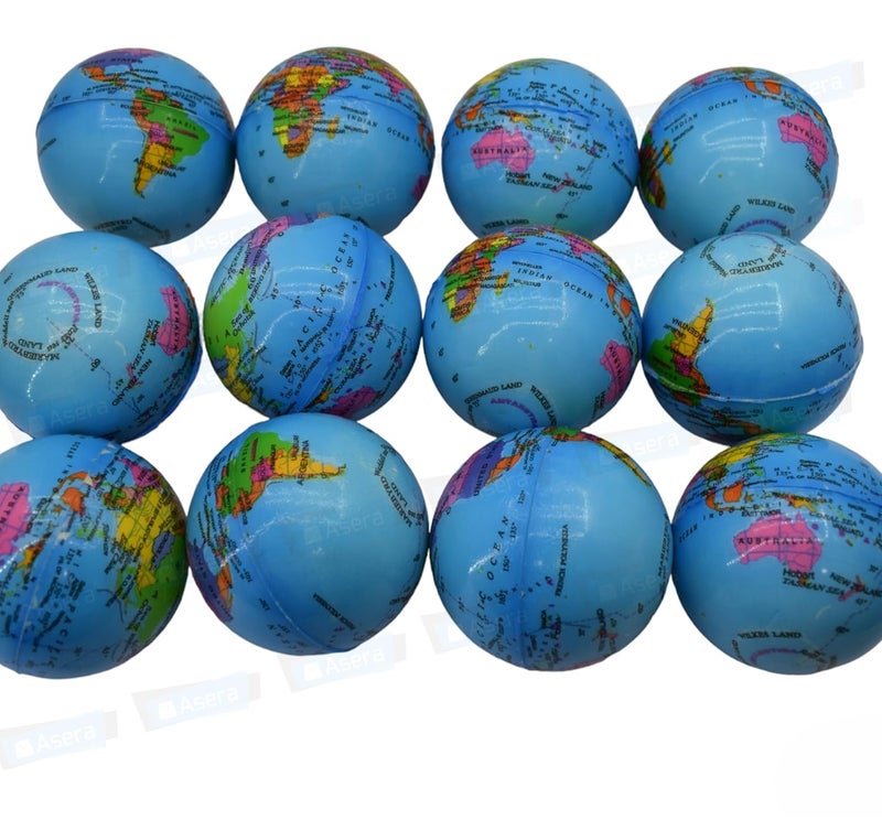 Asera 12 قطعة كرات إسفنجية ناعمة مطبوعة بكرة الأرض خفيفة الوزن - هدايا عيد ميلاد للأطفال (مجموعة الكرة الأرضية من 12) - Image 2