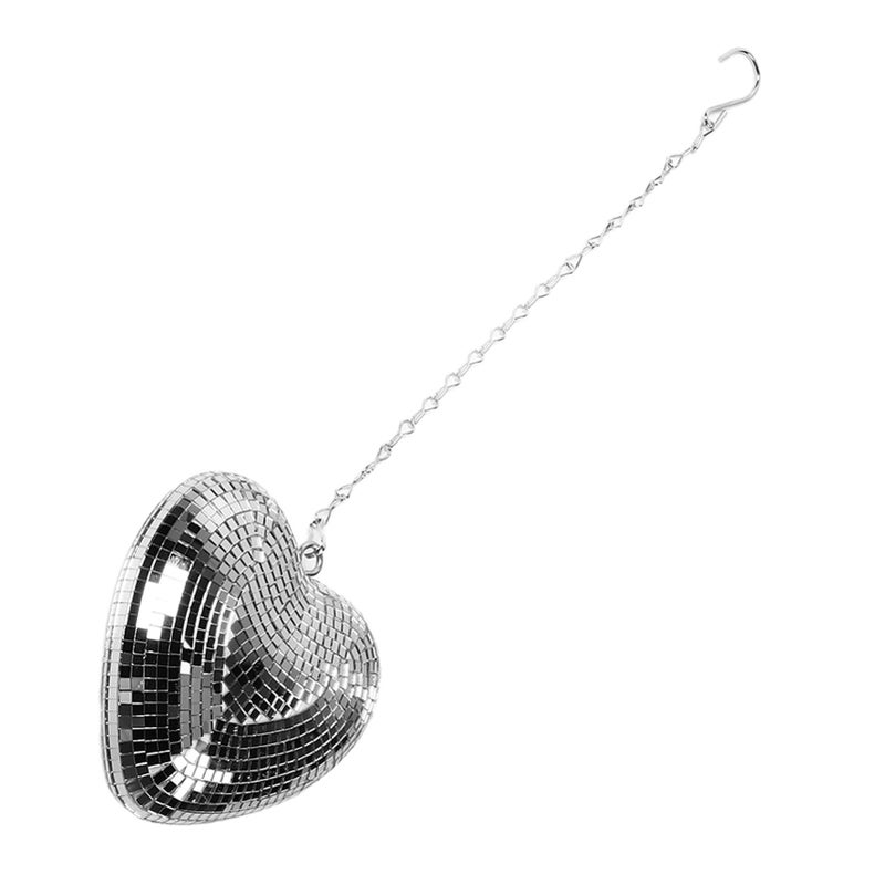 Heart Shaped Mirror Ball Shiny Decorative Reflective Mirror Ball Ornament with Hook Chain for Party KTV Bar Silver - Image 2
