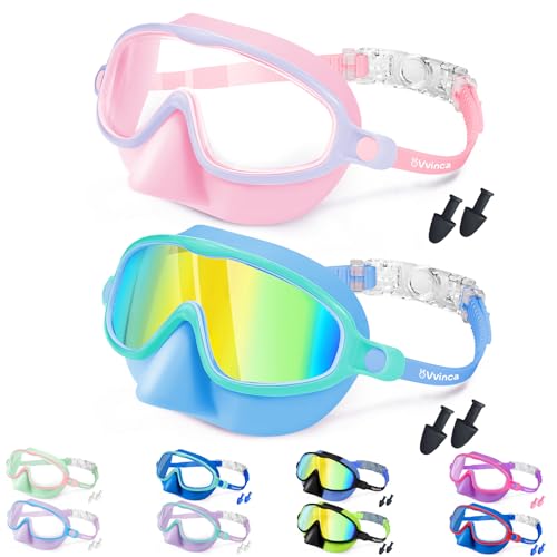 Vvinca Swim Goggles with Nose Cover 2 Pack Wide View Diving Mask AntiFog UV No Leak Toddlers Swimming Goggles for Kids 312 - Image 1
