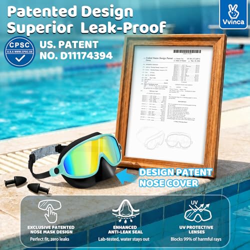 Vvinca Swim Goggles with Nose Cover 2 Pack Wide View Diving Mask AntiFog UV No Leak Toddlers Swimming Goggles for Kids 312 - Image 3