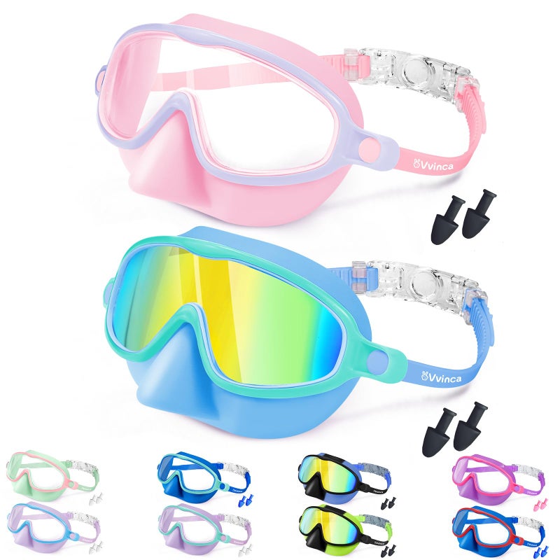 Vvinca Swim Goggles with Nose Cover 2 Pack Wide View Diving Mask AntiFog UV No Leak Toddlers Swimming Goggles for Kids 312 - Image 2