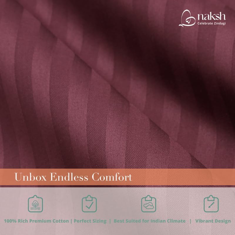 Naksh King Size Bed Sheet Cotton - Stripes Design, 210 TC Soft & Breathable Fabric, Includes 2 Pillow Covers, Ideal for Daily Home Use, Wine - Image 3