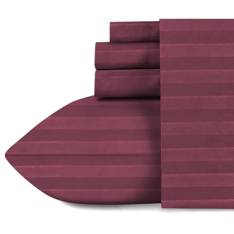 Naksh King Size Bed Sheet Cotton - Stripes Design, 210 TC Soft & Breathable Fabric, Includes 2 Pillow Covers, Ideal for Daily Home Use, Wine - Image 4