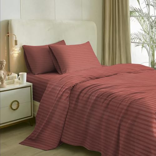 Naksh King Size Bed Sheet Cotton - Stripes Design, 210 TC Soft & Breathable Fabric, Includes 2 Pillow Covers, Ideal for Daily Home Use, Wine - Image 1