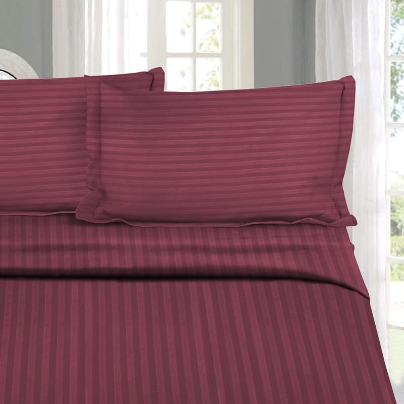 Naksh King Size Bed Sheet Cotton - Stripes Design, 210 TC Soft & Breathable Fabric, Includes 2 Pillow Covers, Ideal for Daily Home Use, Wine - Image 5