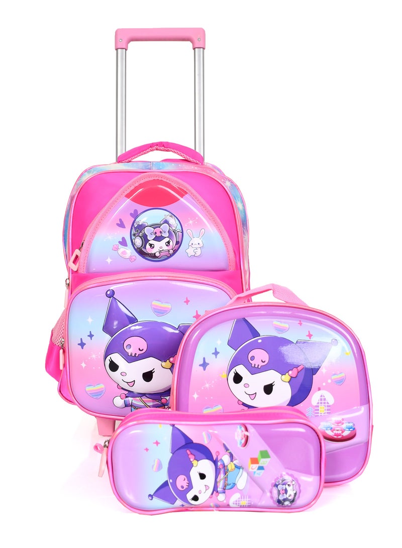 MORANO Girls School Rolling Trolley Bag with Pencil Case and Lunch Box Size 16" - Pink  - Image 1