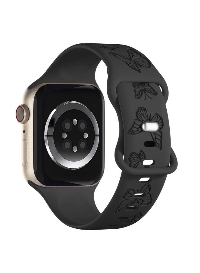 IKANFI Butterfly Engraved Bands Compatible with Apple Watch Band 41mm 40mm 38mm Women, Silicone Butterfly Sport Embossed Strap for iWatch Bands Series SE 8 7 6 5 4 3 2 1-Buterfly-BK38 - Image 2