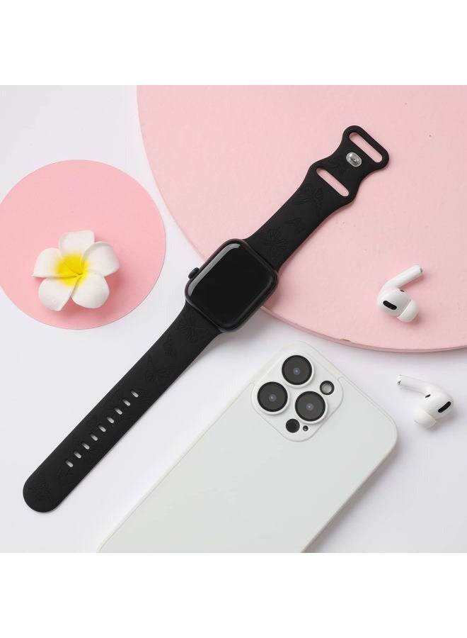 IKANFI Butterfly Engraved Bands Compatible with Apple Watch Band 41mm 40mm 38mm Women, Silicone Butterfly Sport Embossed Strap for iWatch Bands Series SE 8 7 6 5 4 3 2 1-Buterfly-BK38 - Image 5