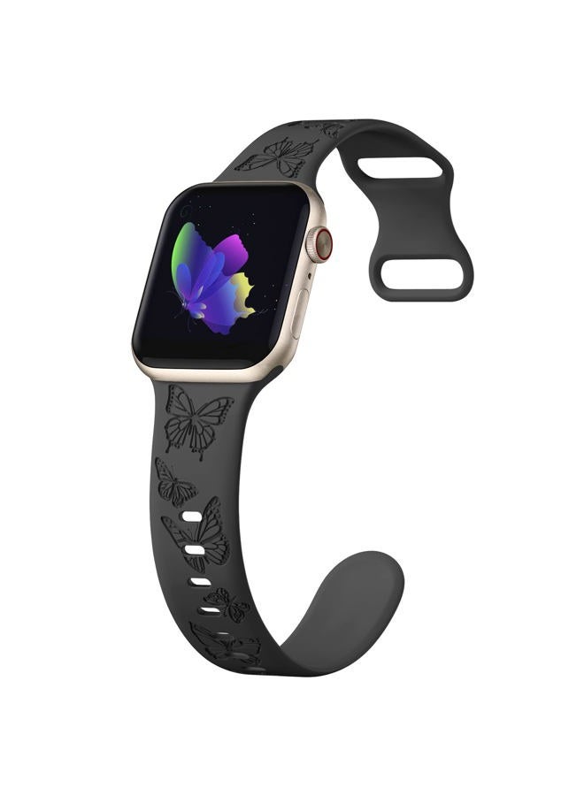 IKANFI Butterfly Engraved Bands Compatible with Apple Watch Band 41mm 40mm 38mm Women, Silicone Butterfly Sport Embossed Strap for iWatch Bands Series SE 8 7 6 5 4 3 2 1-Buterfly-BK38 - Image 3