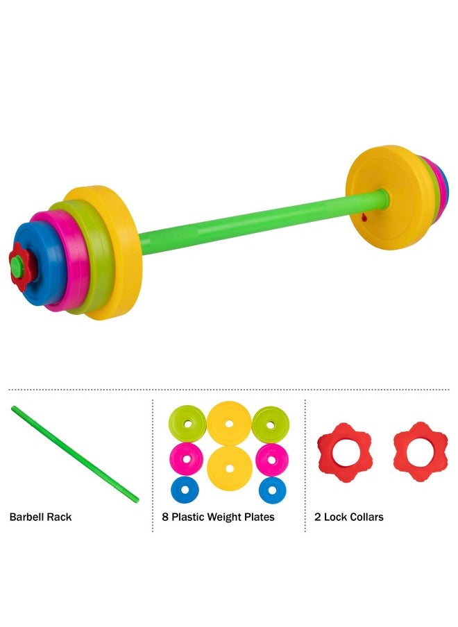 Hey! Play! - Kids Weight Set - Barbell With 8 Adjustable Plates - Kids Indoor Play Gym Toddler Workout Set - Baby Weights Toys For Age 3 And Up - Image 1