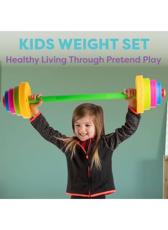 Hey! Play! - Kids Weight Set - Barbell With 8 Adjustable Plates - Kids Indoor Play Gym Toddler Workout Set - Baby Weights Toys For Age 3 And Up - Image 1