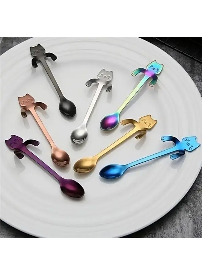 5Pcs Cat Design Stainless Steel Coffee Spoons Hanging Cup Stirrers Kitchen Tools - Image 3