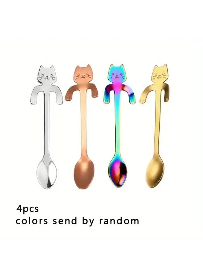 5Pcs Cat Design Stainless Steel Coffee Spoons Hanging Cup Stirrers Kitchen Tools - Image 2