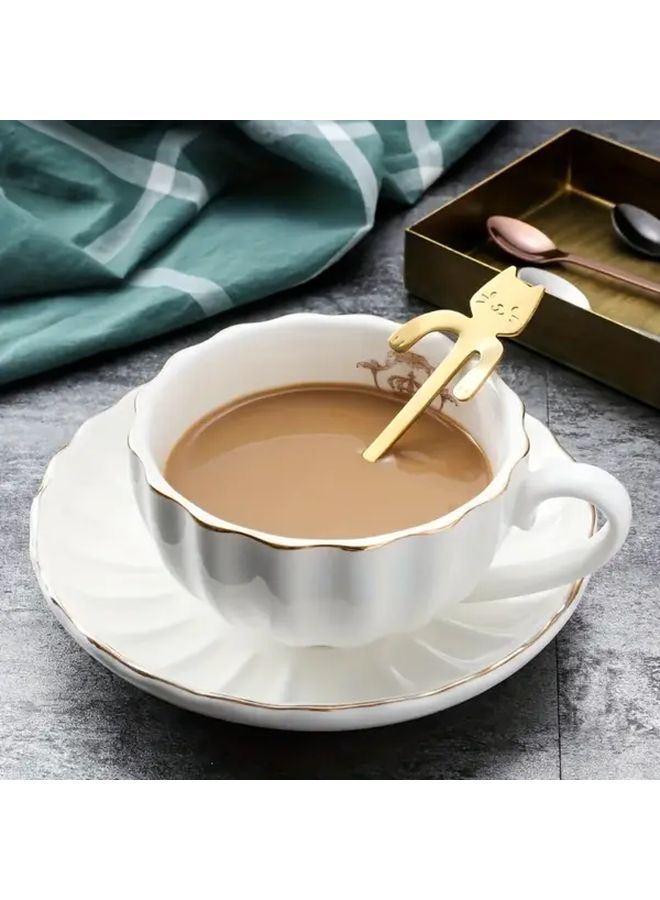 5Pcs Cat Design Stainless Steel Coffee Spoons Hanging Cup Stirrers Kitchen Tools - Image 1