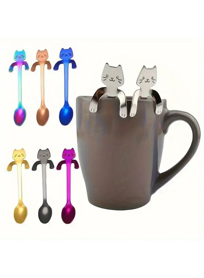 5Pcs Cat Design Stainless Steel Coffee Spoons Hanging Cup Stirrers Kitchen Tools - Image 4