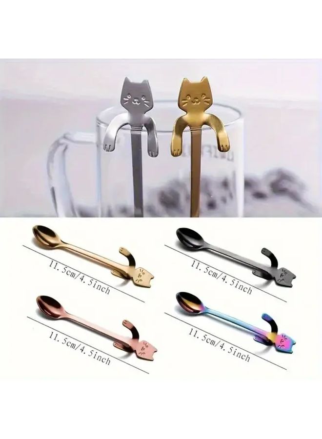 5Pcs Cat Design Stainless Steel Coffee Spoons Hanging Cup Stirrers Kitchen Tools - Image 5