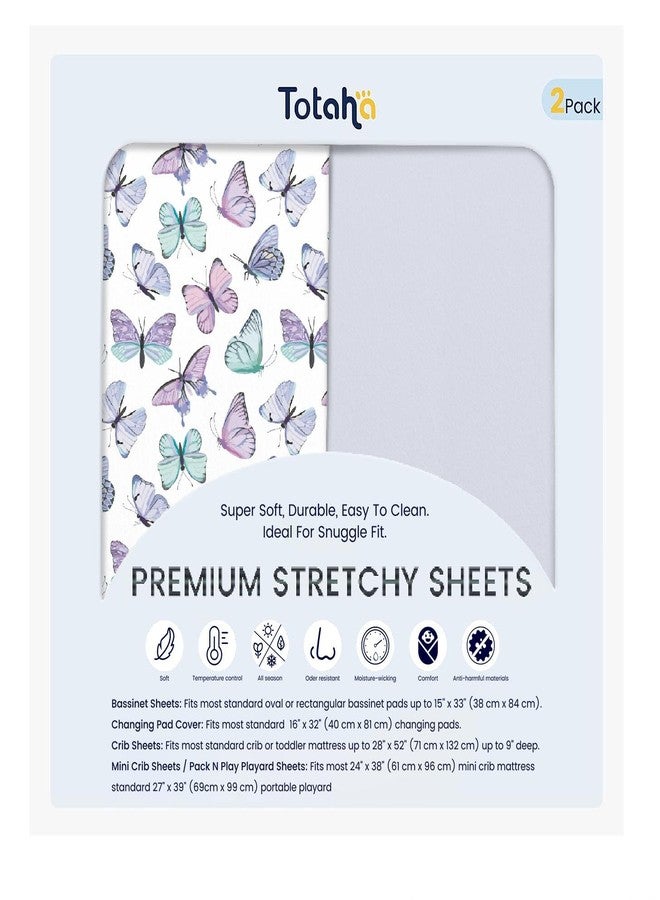 TotAha Soft Crib Sheets Girl-Hypoallergenic, Silky Comfort, Buttery Soft, Calming Effect, Premium All-Season Jersey-Knit Sheets, 9'' Extra Deep Pocket, Purple Butterfly - Image 1